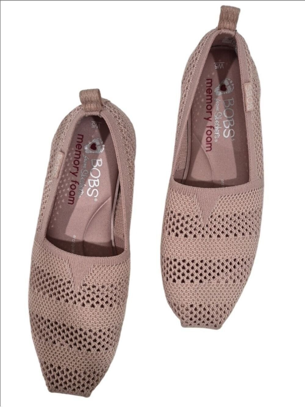 Skechers BOBS Blush Pink Mesh Knit Slip-On Flats Loafers Women's Size W5
